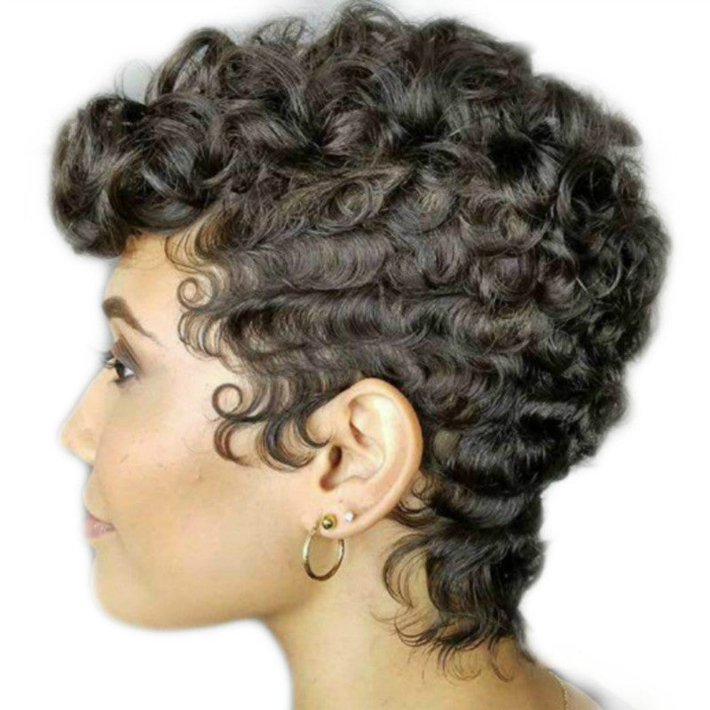 Female African Black Fluffy Short Curly Wig