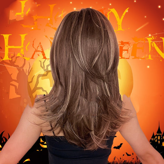 Eight Character Bangs Gradient Brown Shoulder Length Women's Wig Headband