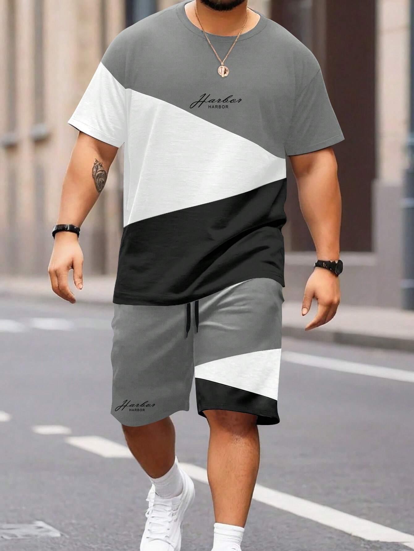 Sports Suit Fashion Short Sleeve Color Block Stitching Shorts Suit