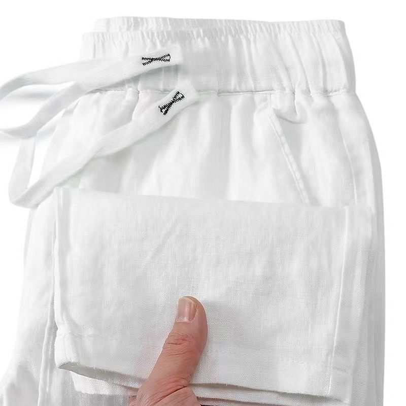 Pure Linen Breathable Chinese Style Elastic Waist New Trousers Li Gao
