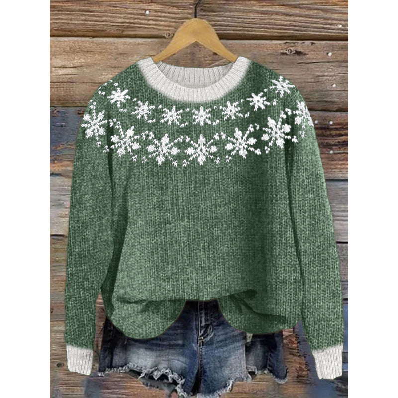 Little Flower Digital Printed Round Neck Sweater