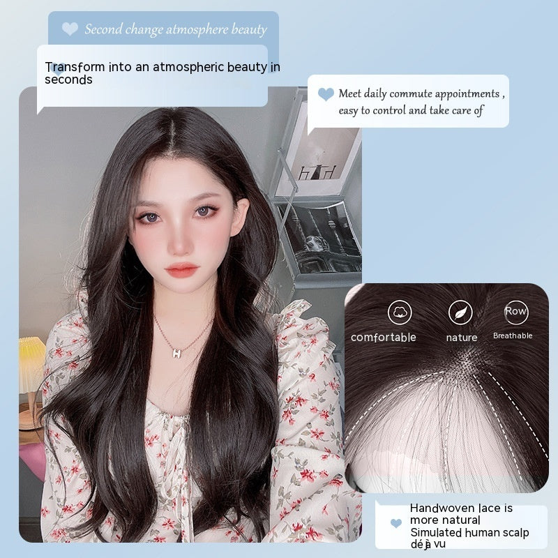 Linen Front Lace Wig Women's Fashion Natural Long Curly Hair