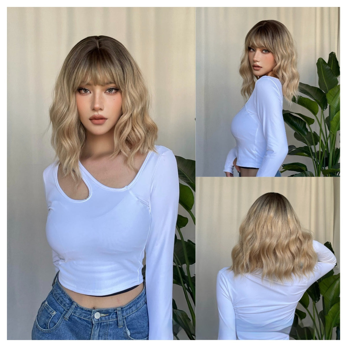 European And American Style Wig White Gold Color Short Curly Hair