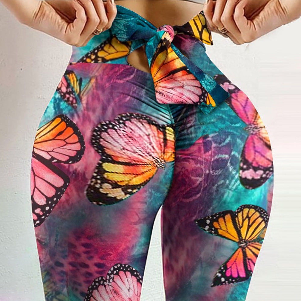 Peach Hip Hip Lifting Sport Fitness Printed Bow Base Yoga Pants