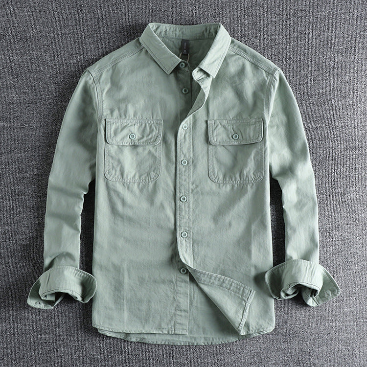 Simple Lapel Art Workwear Shirt Men's Washed Breathable Comfortable All-match Youth Long Sleeve Shirt
