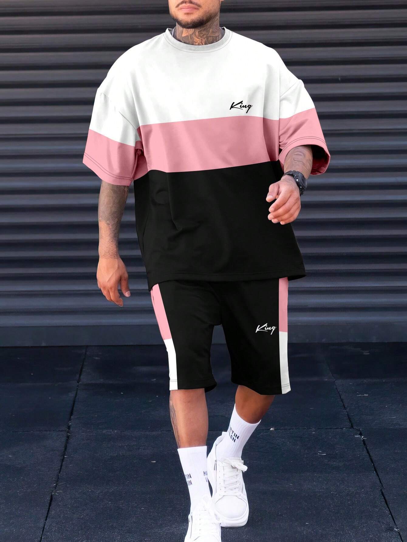 Sports Suit Fashion Short Sleeve Color Block Stitching Shorts Suit