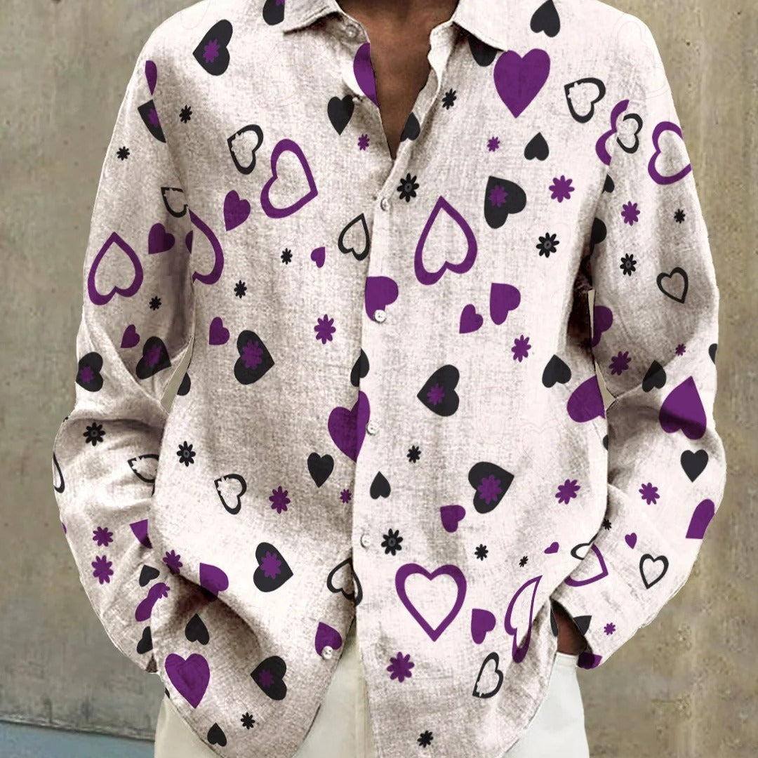 Gradient Digital Printing Lapel Long Sleeve Shirt Men