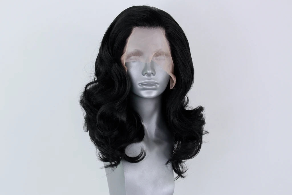 Black Fluffy Big Wave Long Rolled Chemical Fiber Wig
