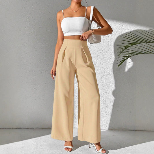 Solid Color High Waist Drooping Wide Leg Business Pants Trousers And Suit Pants