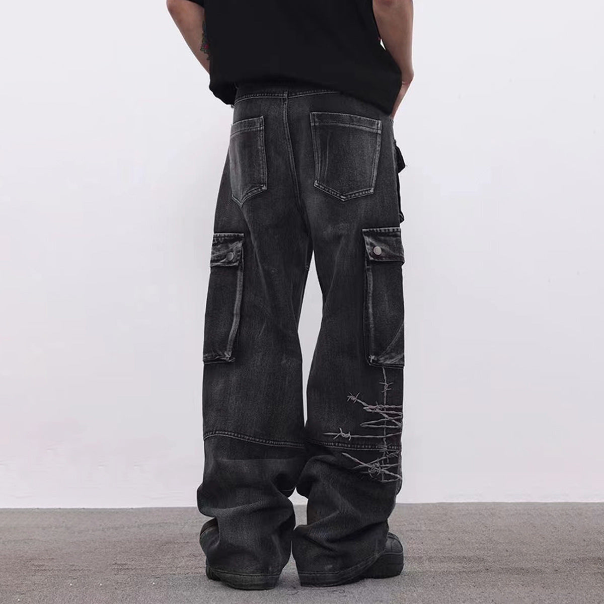 Men's Embroidery Loose-fitting Wide-leg Trousers