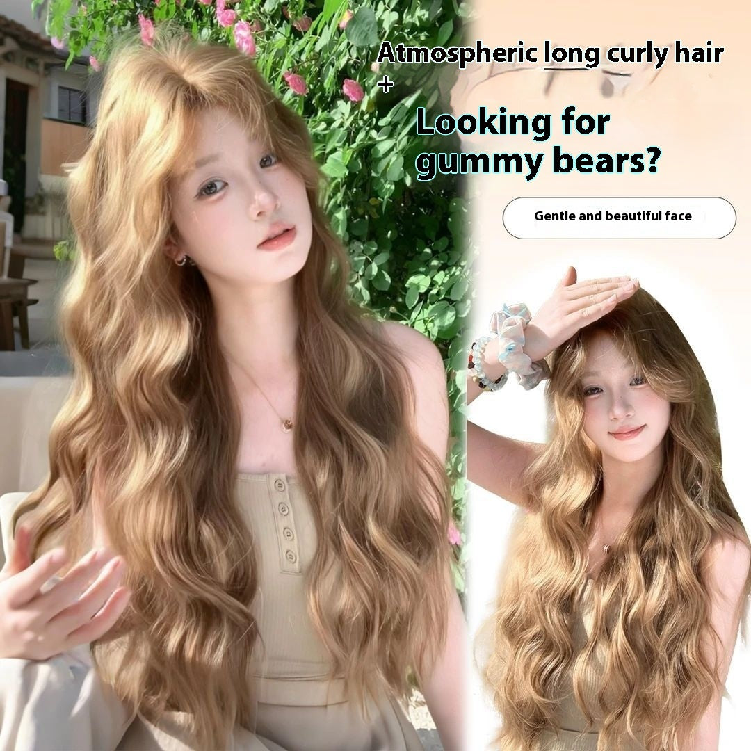 Wig Linen Brown Medium Long Curly Hair