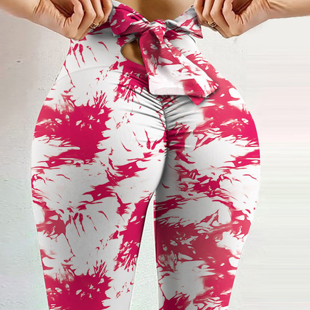 Peach Hip Hip Lifting Sport Fitness Printed Bow Base Yoga Pants