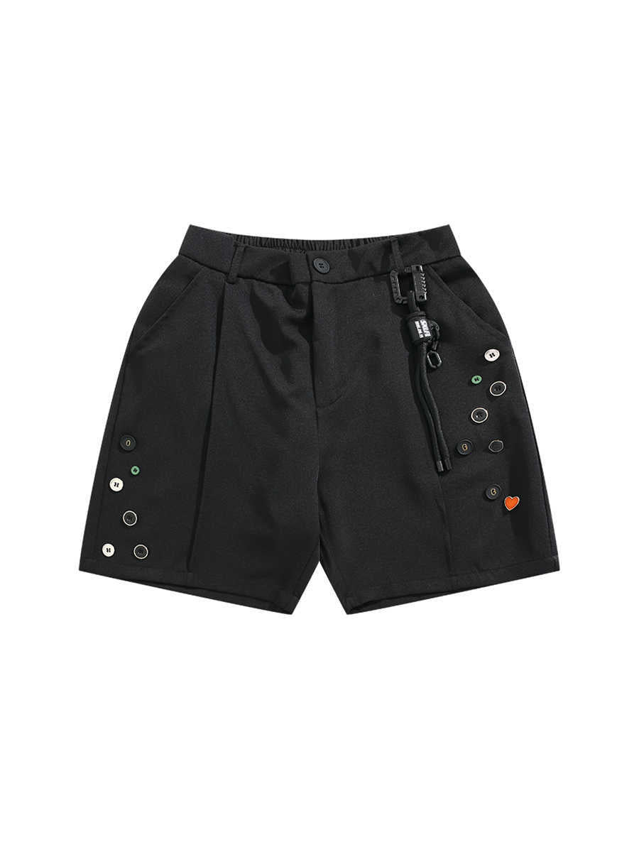 Color Button Semi-elastic Shorts
