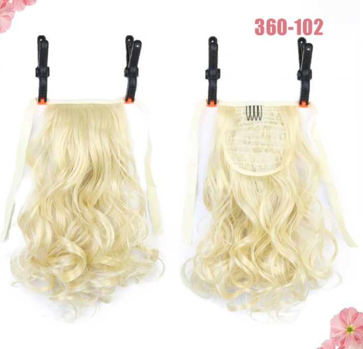 Lace Up Pear Flower Roll Big Wave Medium Length Short Ponytail