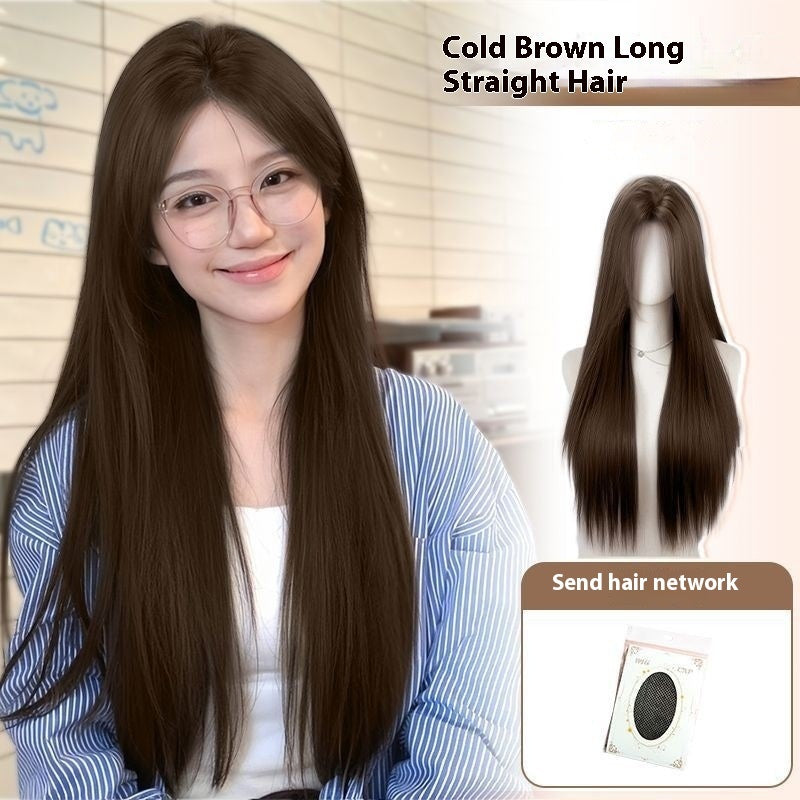 Full-head Wig Style Forehead Lace Mid-length Natural Black Long Straight