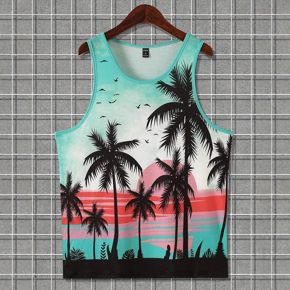 3D Printed Men's Sleeveless Vest T-shirt Hawaiian Style