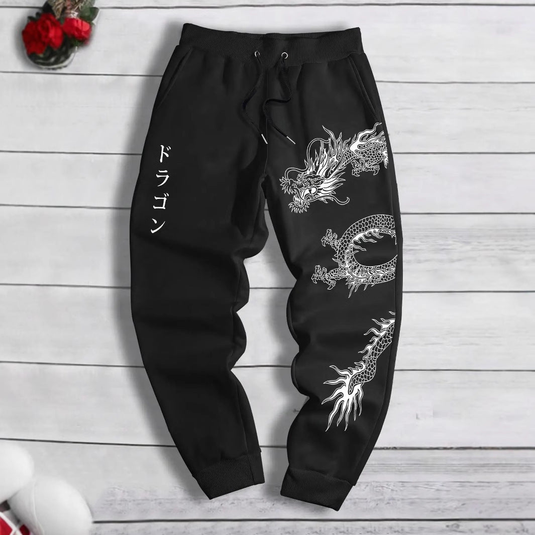 Dark Printed Loose Men's And Women's Lace-up Sweatpants
