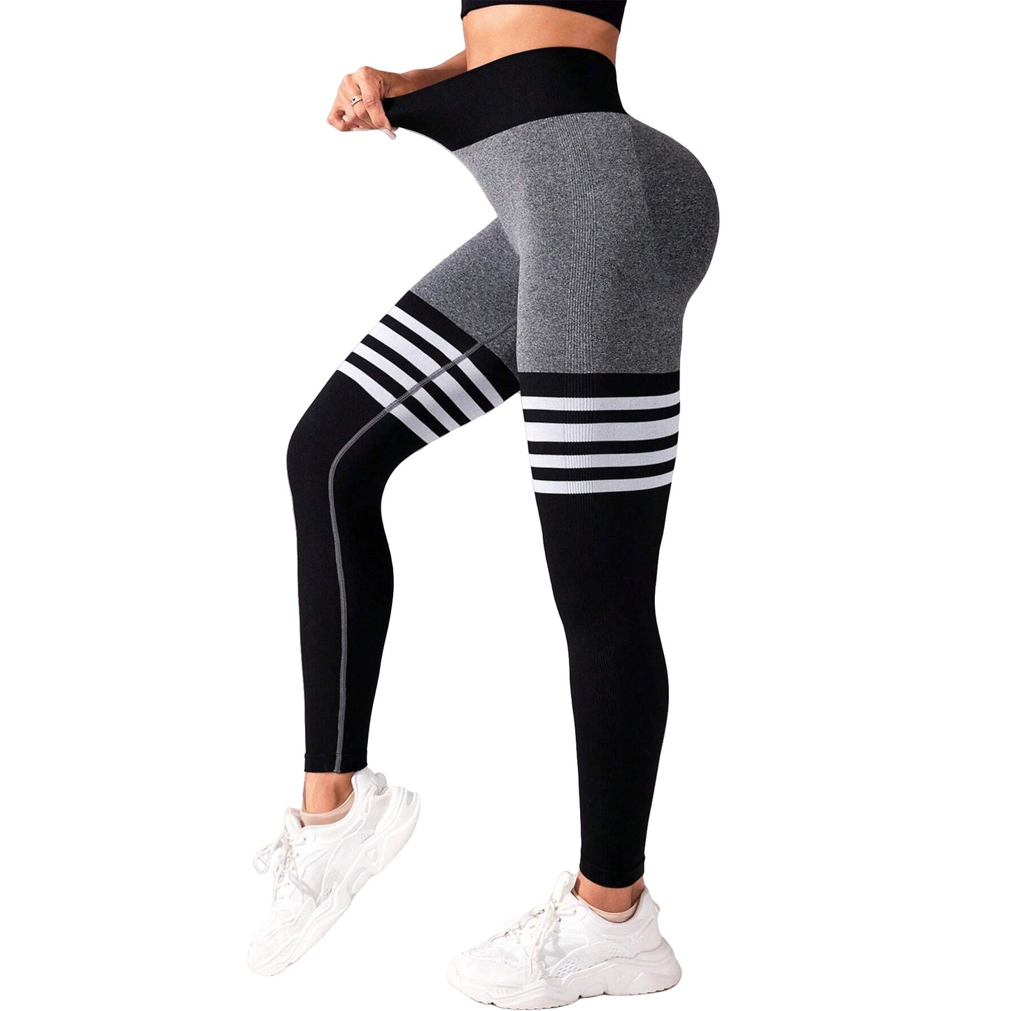 Striped Outdoor Sports Tights High Waist Hip Lift Running Exercise Workout Pants
