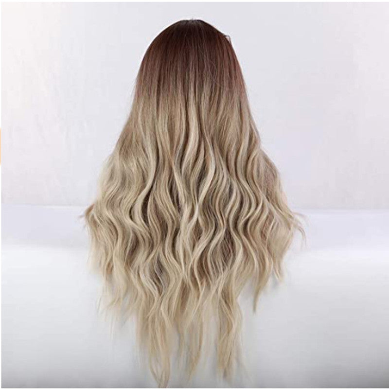 Women's Brown Gradation Golden Mid-length Curly Hair Wig Headgear