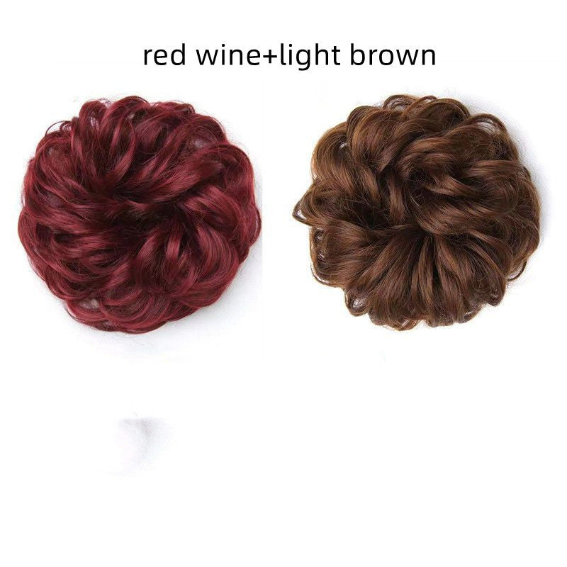 Head Flower Hair Bag Wig Hair Ring Female Curly Hair Natural Flower Bud Head Hair Style Rubber Band Hair Fluffy Imitation