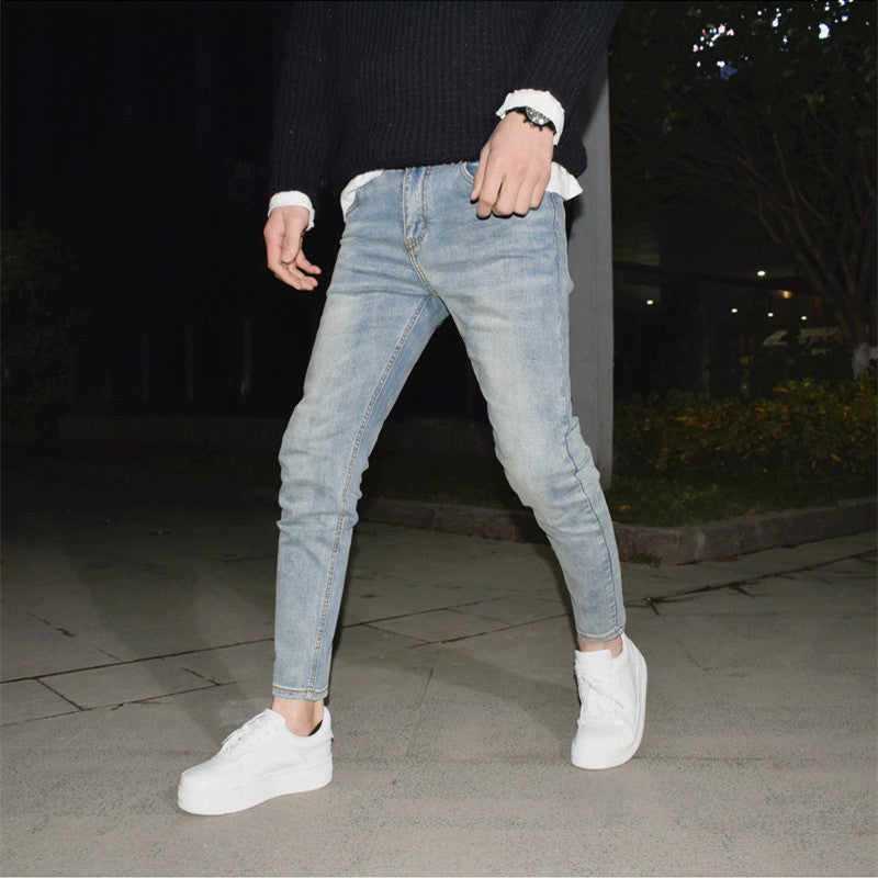 Light Blue Washed-out Vintage Distressed Stretch Jeans