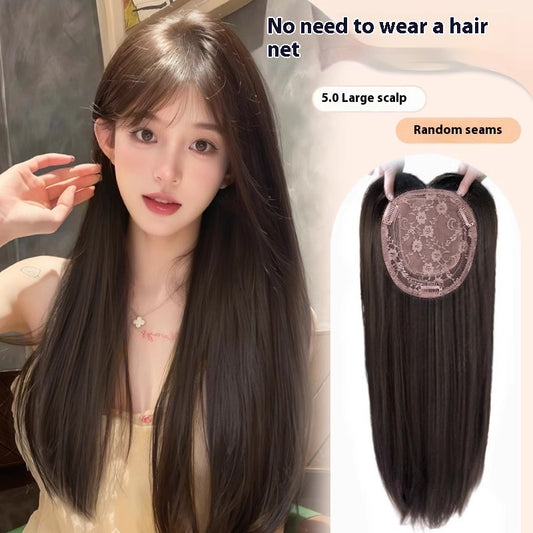 Women's Long Hair Wear-free Hair Net Natural Seamless Head Wig Set