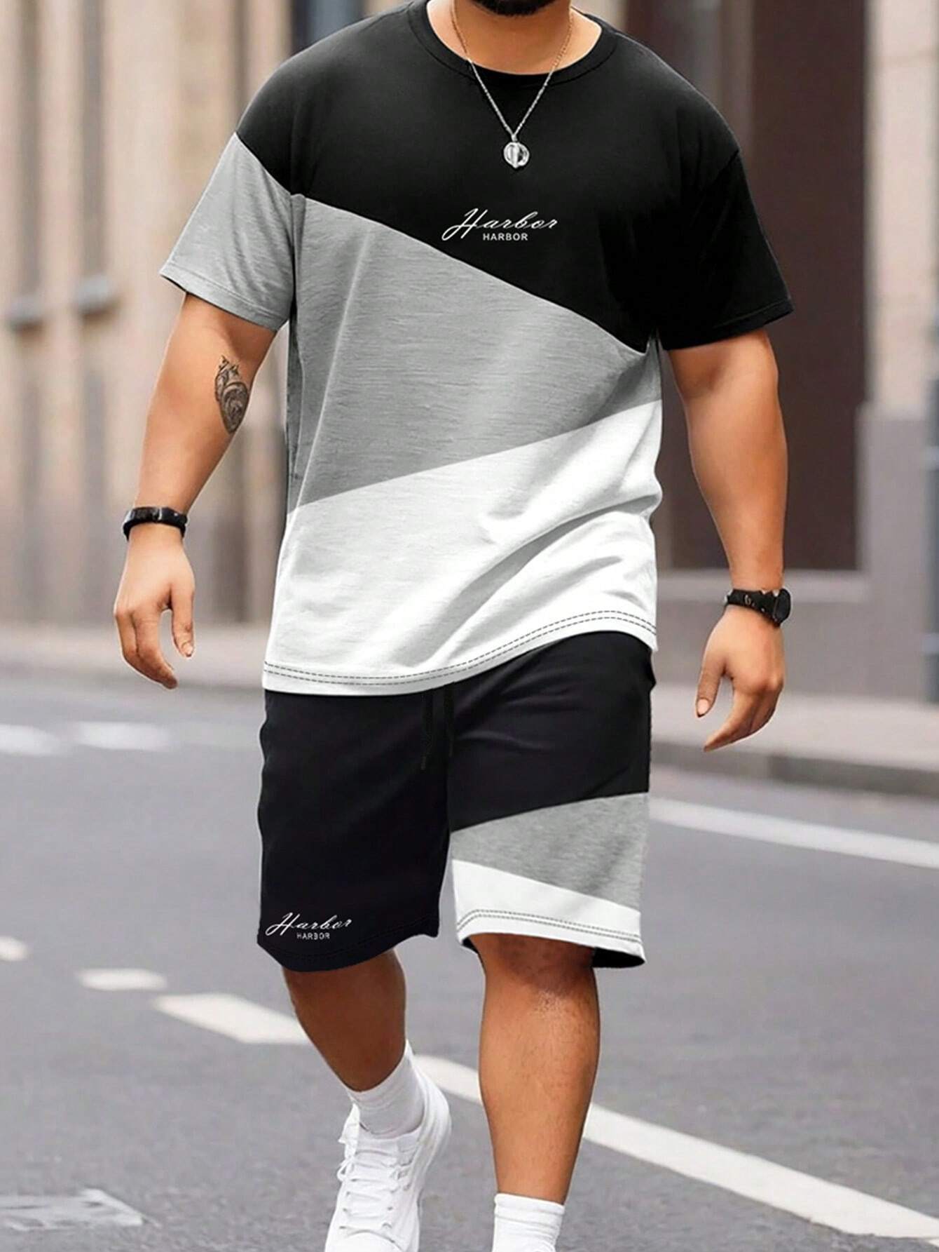 Sports Suit Fashion Short Sleeve Color Block Stitching Shorts Suit