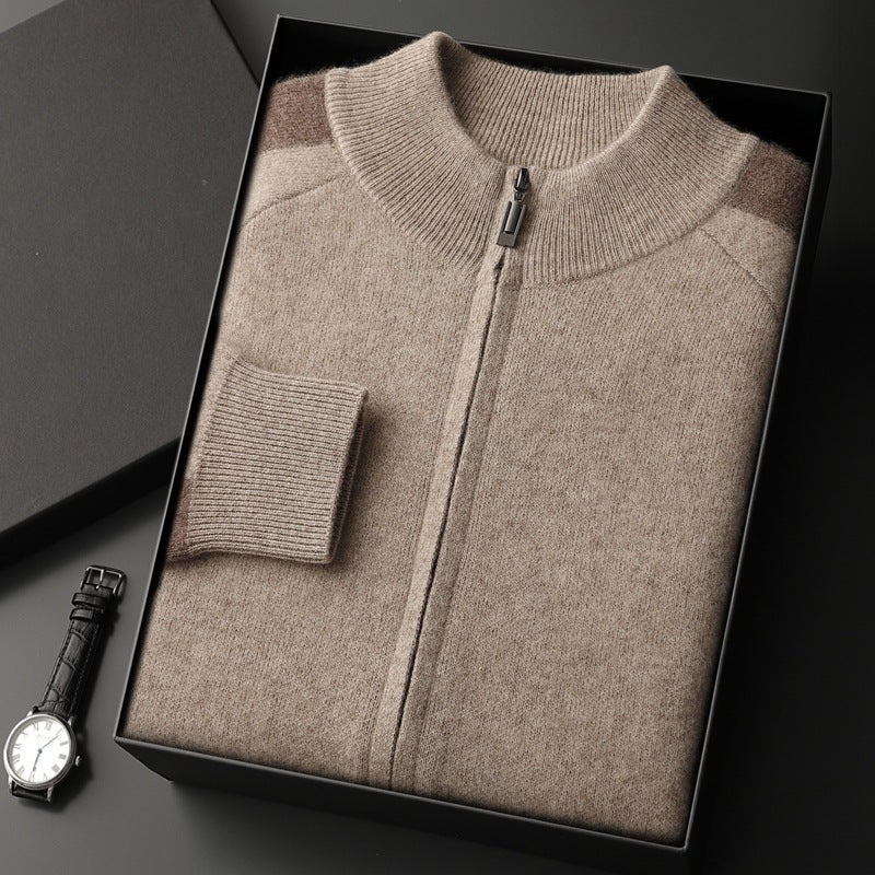 New Thickened Casual Sports Cashmere Men's Half Turtleneck Zipper Knitted Cardigan Suit