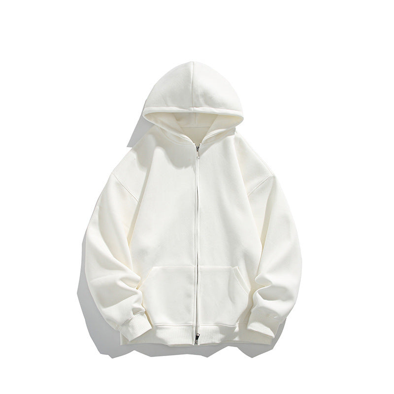 Men's Solid Color Simple Loose Zip Cardigan Hoodie