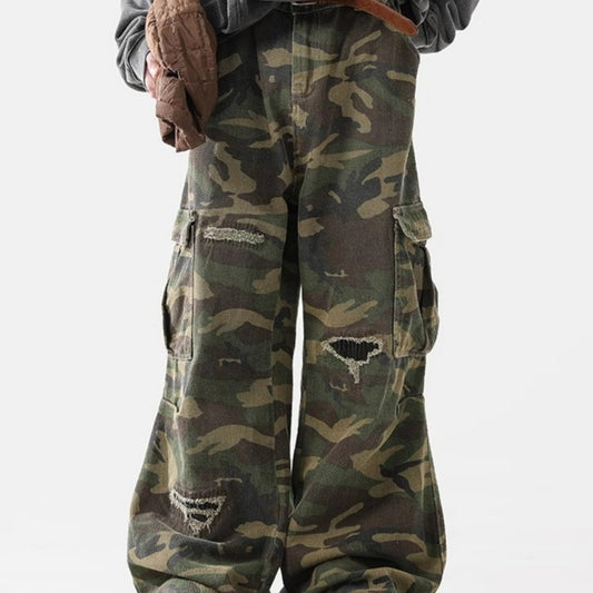 Men's American Casual Loose Hole Camouflage Pants