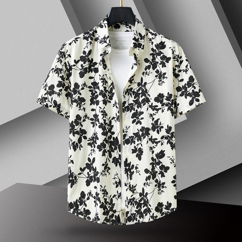 Short Sleeve Shirt Men's Slim-fit Contrast Colors Printing