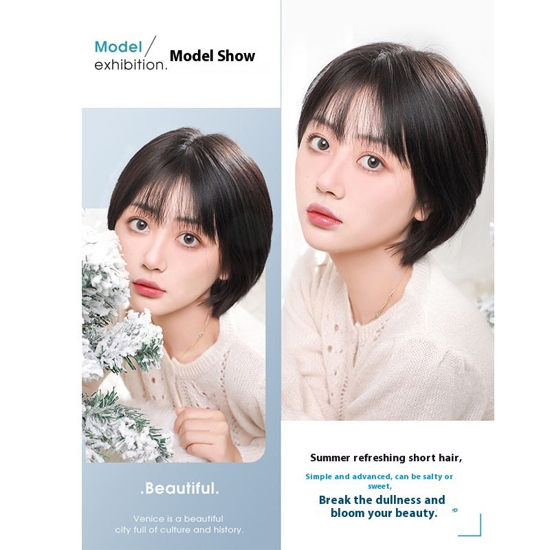 Natural Human Hair Clavicle Hairstyle Full Head Wig Sheath