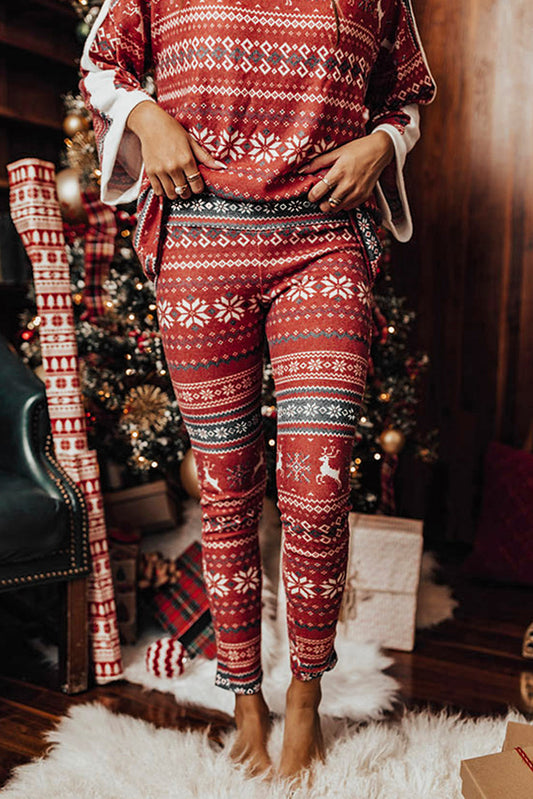Christmas Loose Round Neck Print Homewear Suits Casual Two-piece Suit