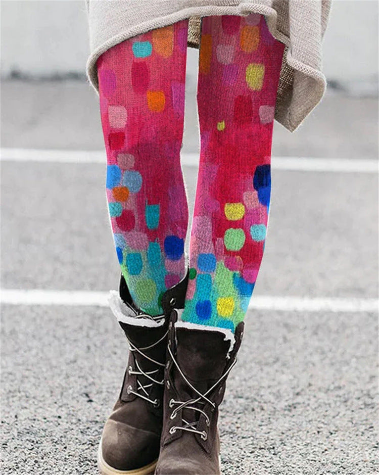 European And American National Style Printed Slim Fit Stretch All-matching Bottoming Trousers