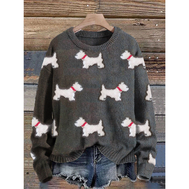 Little Flower Digital Printed Round Neck Sweater