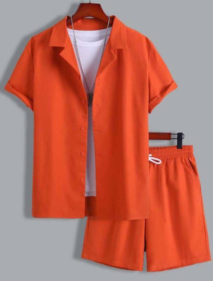 Short Sleeve Cuban Collar Men's Sport Suit