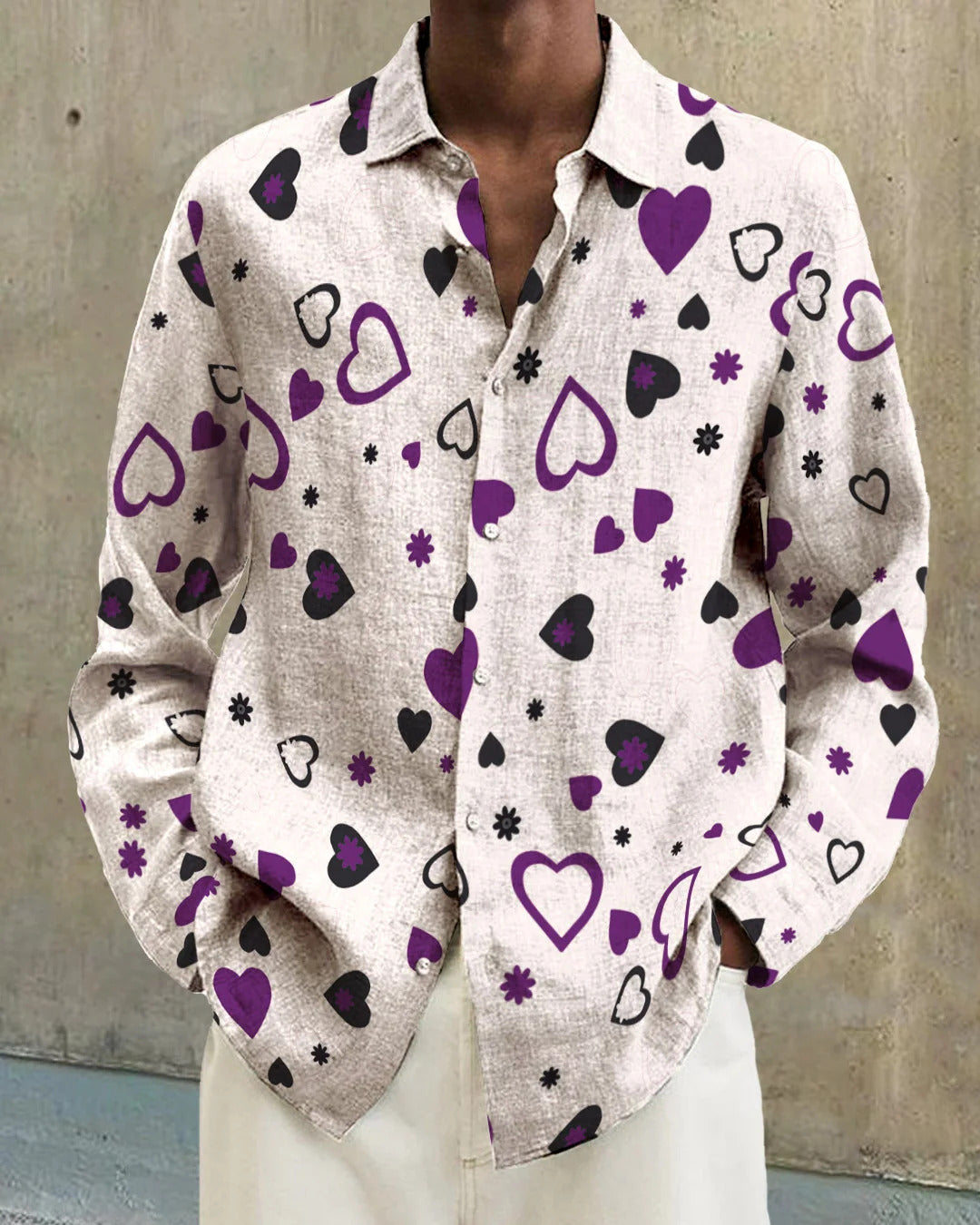 Gradient Digital Printing Lapel Long Sleeve Shirt Men