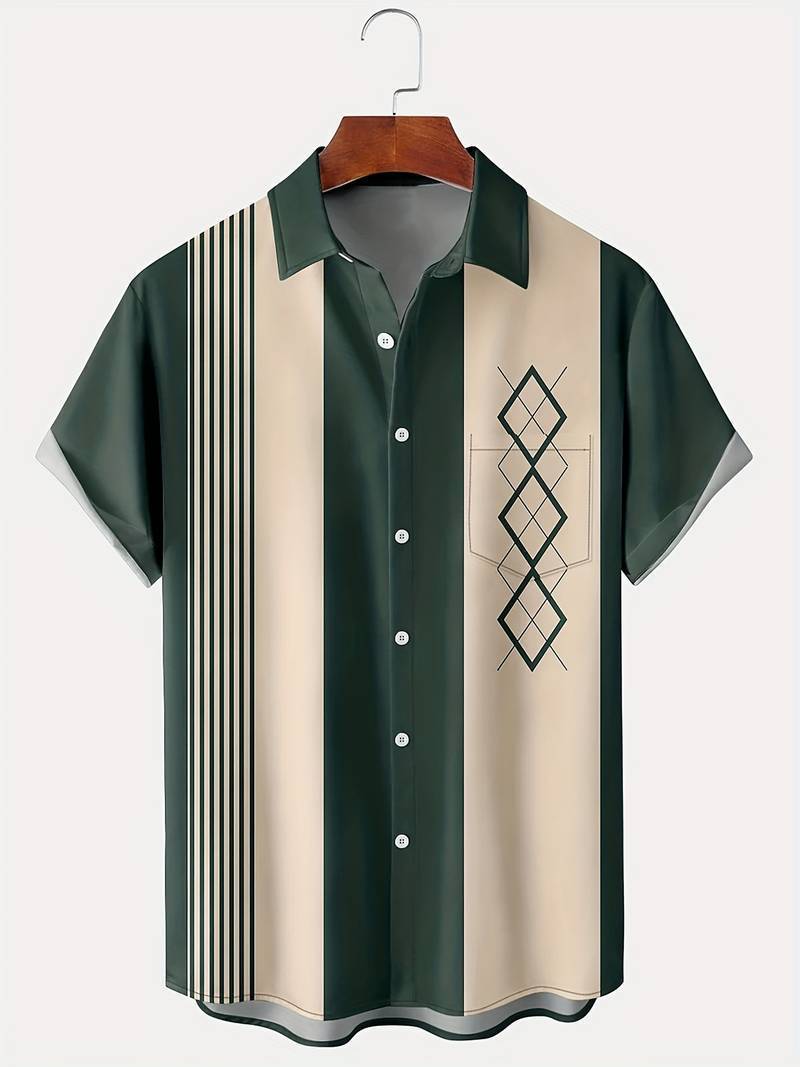 Men's Contrast Color Loose Short-sleeved Shirt Lapel