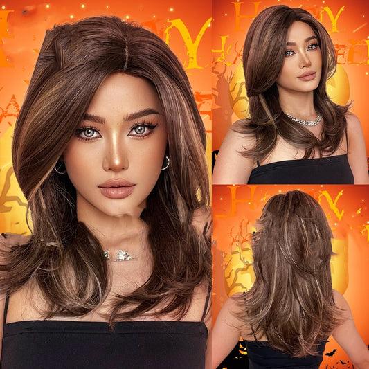 Eight Character Bangs Gradient Brown Shoulder Length Women's Wig Headband