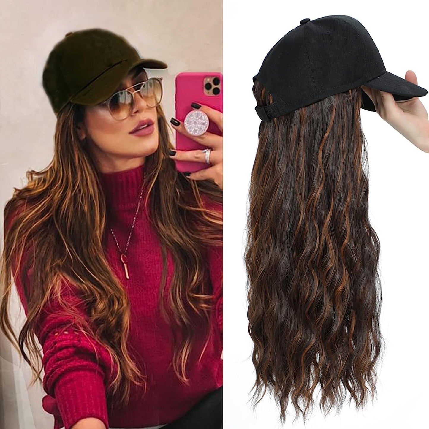 Hat One-piece Women's Big Wave Long-rolled Chemical Fiber Wig