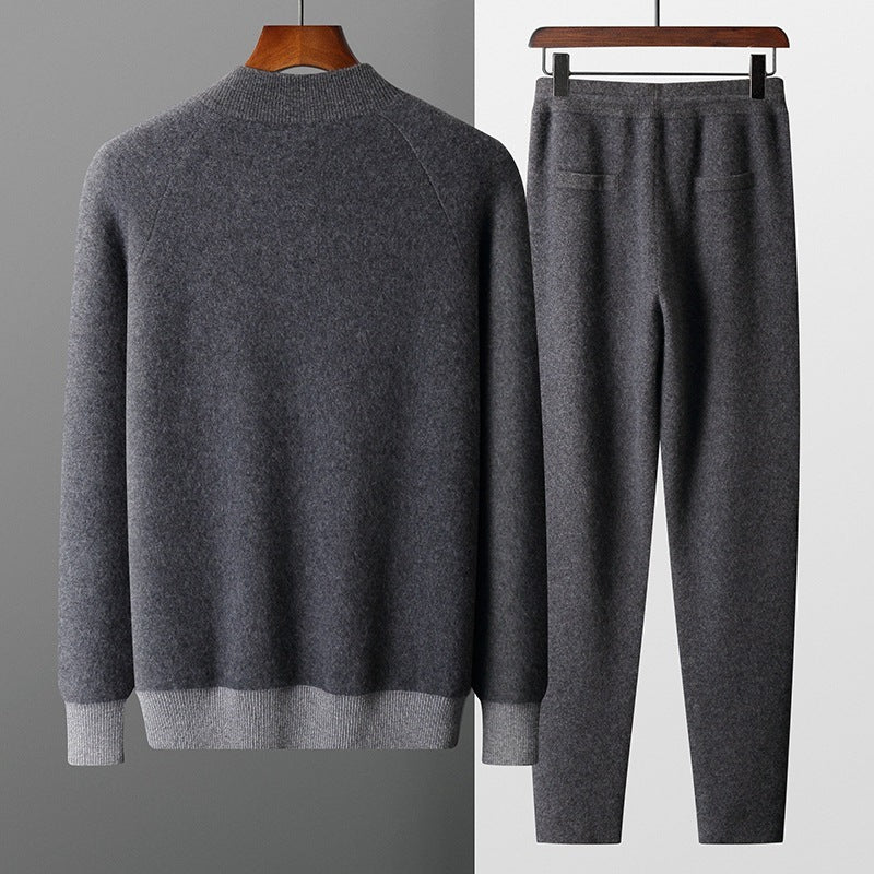 New Thickened Casual Sports Cashmere Men's Half Turtleneck Zipper Knitted Cardigan Suit