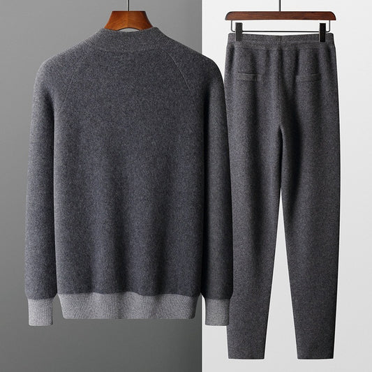 New Thickened Casual Sports Cashmere Men's Half Turtleneck Zipper Knitted Cardigan Suit