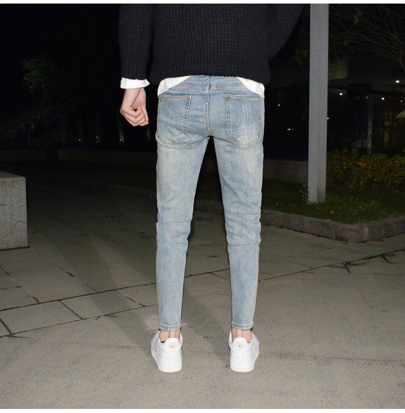Light Blue Washed-out Vintage Distressed Stretch Jeans