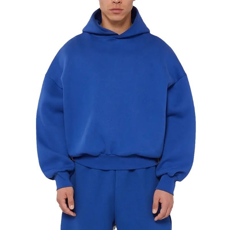Fleece-lined Men's Sweater Casual Hoodie Solid Color Pullover Sweatshirt