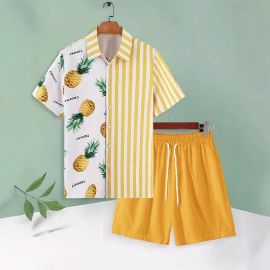 Men's Casual Fashion 3D Digital Printing Short Sleeve Shirt Outfit