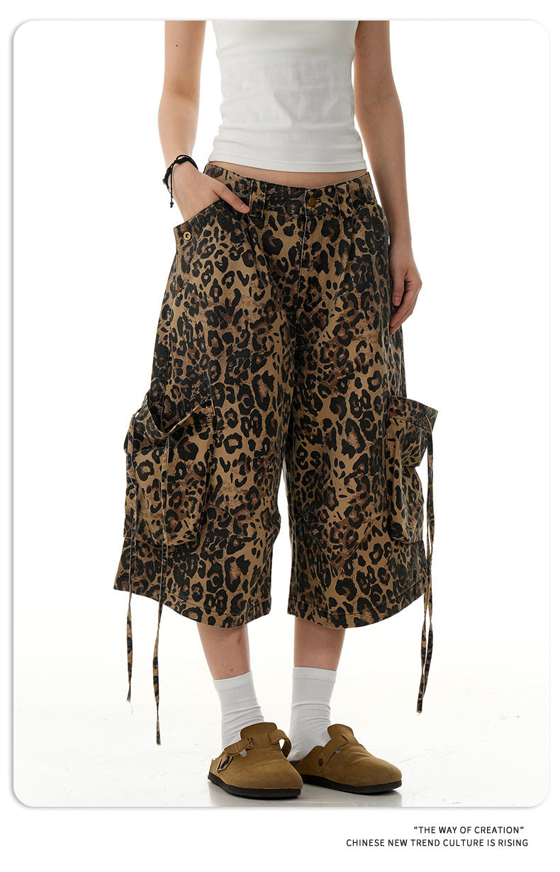 11KN American Vintage Leopard Print Loose Straight Cropped Pants