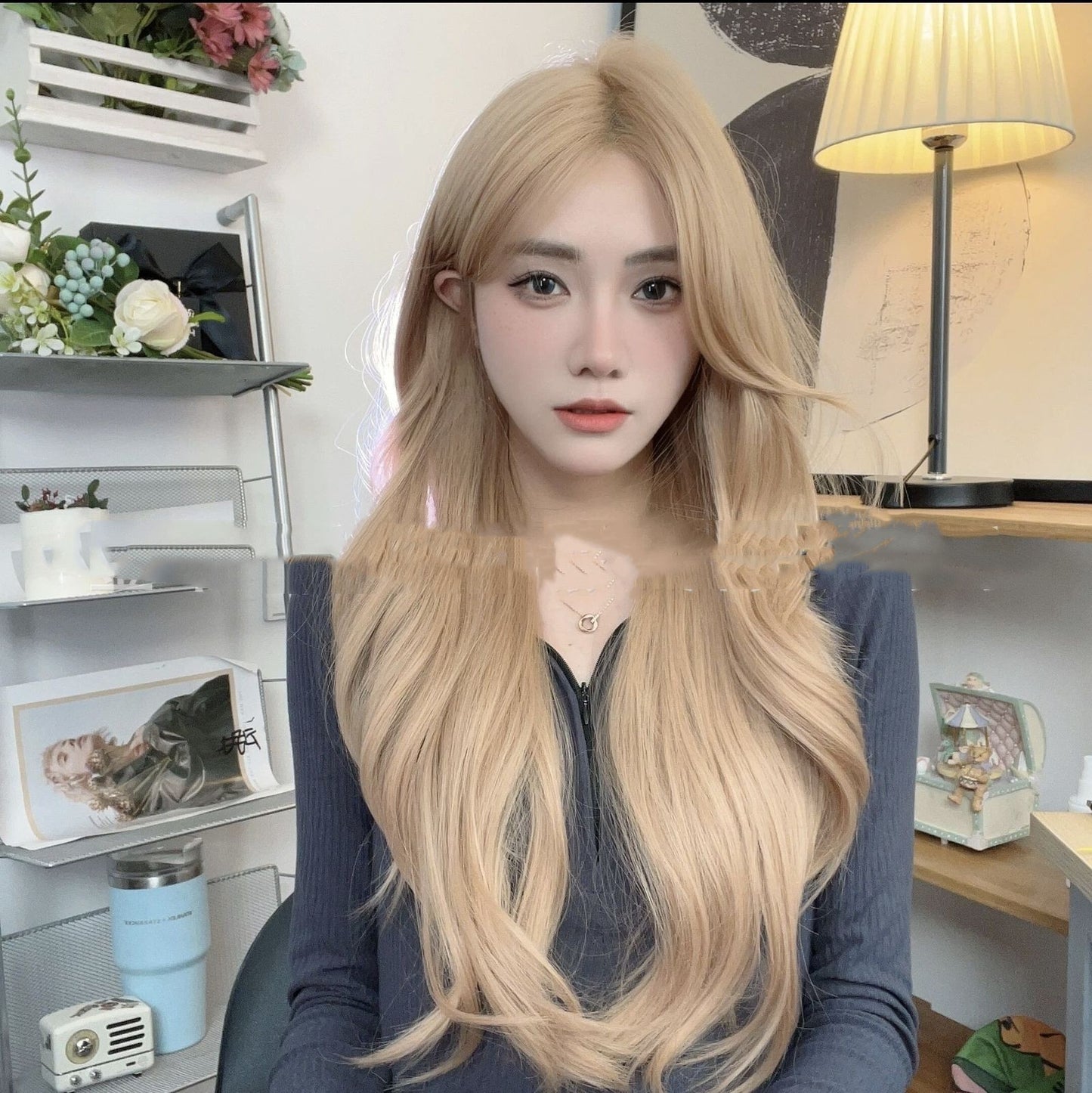 Linen Front Lace Wig Women's Fashion Natural Long Curly Hair