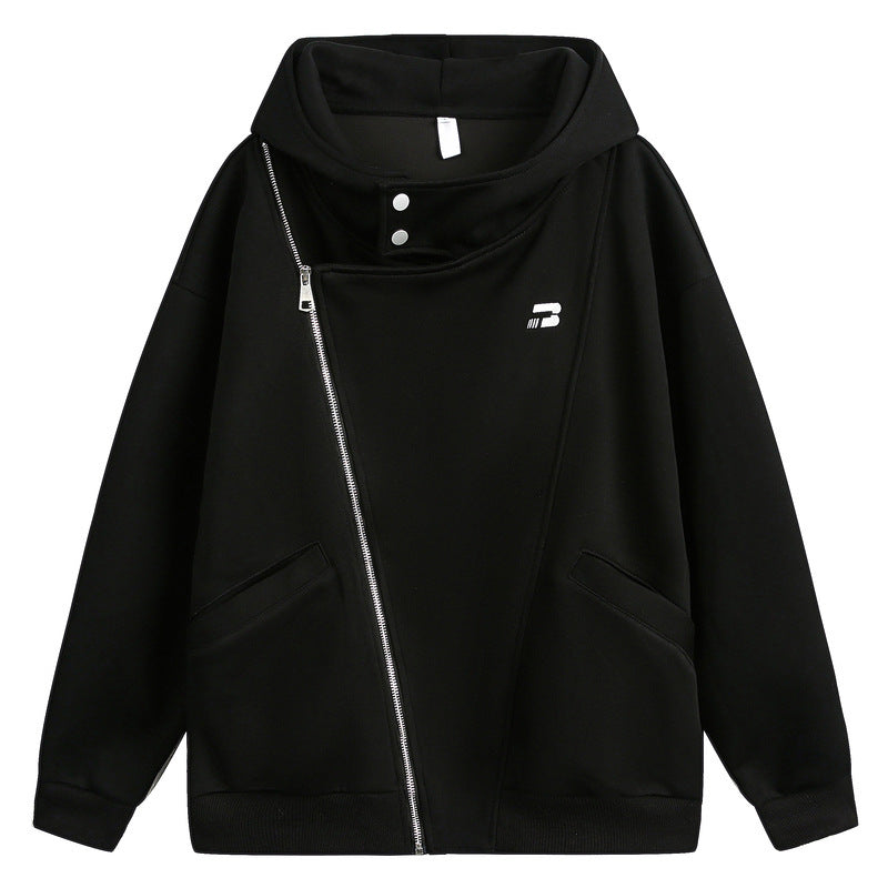 Irregular Zipper Hooded Sweater Spring Niche