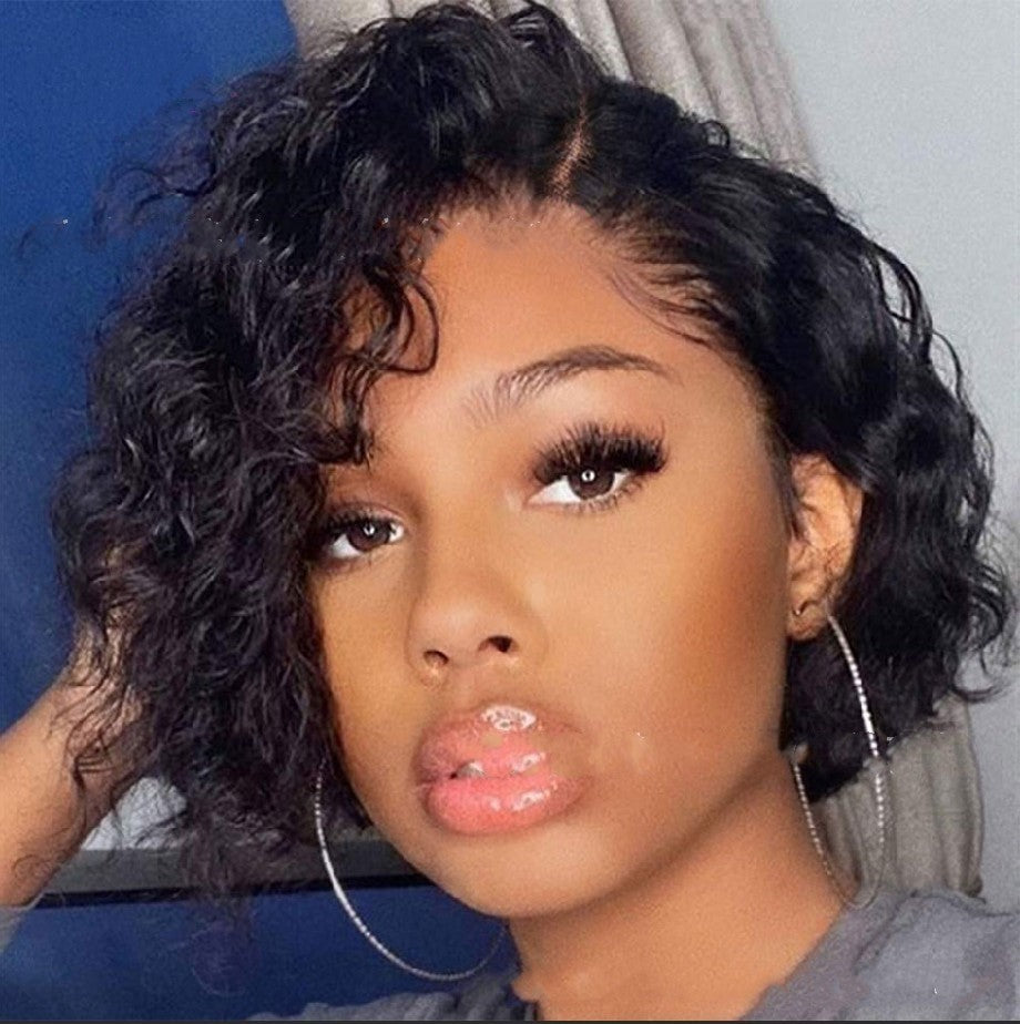 Side Parting Short Curly Black African Small Curly Wig