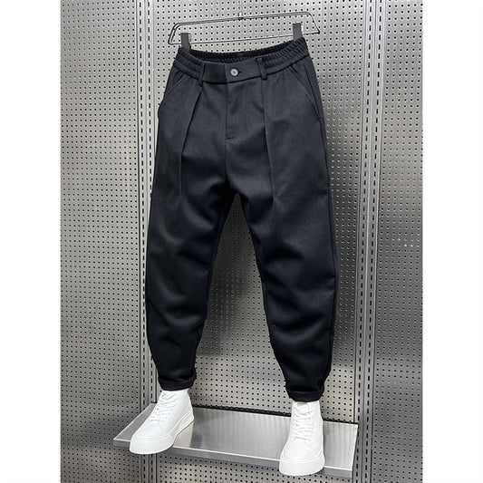 Autumn And Winter Draping Woolen Wide-leg Pants Men's Pu Handsome Loose